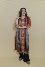 Rust Red Printed Cotton Blend Straight Kurti for Women | Ethnic Daily Wear