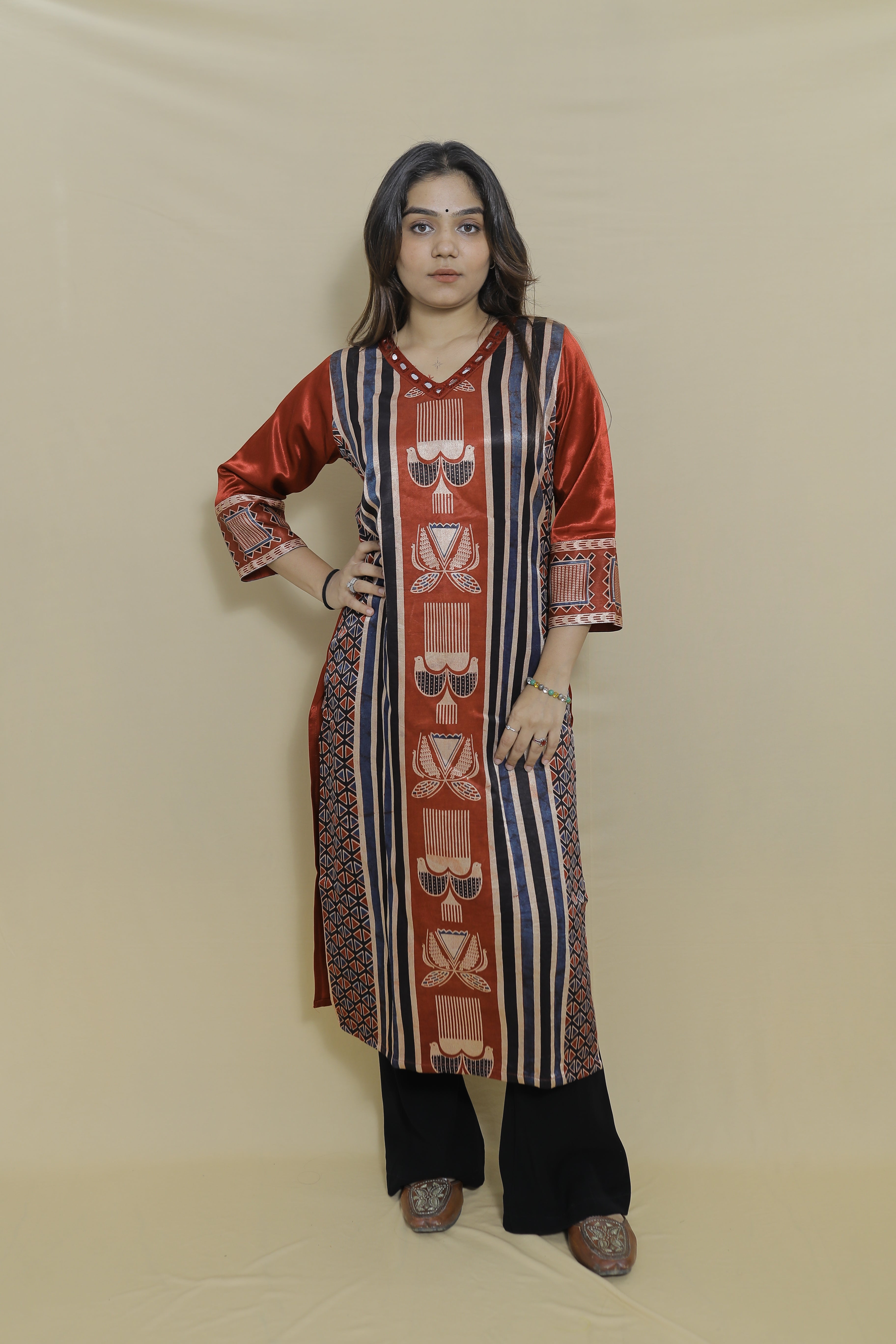 Rust Red Printed Cotton Blend Straight Kurti for Women | Ethnic Daily Wear