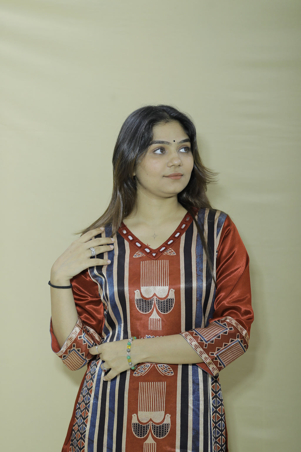 Rust Red Printed Cotton Blend Straight Kurti for Women | Ethnic Daily Wear