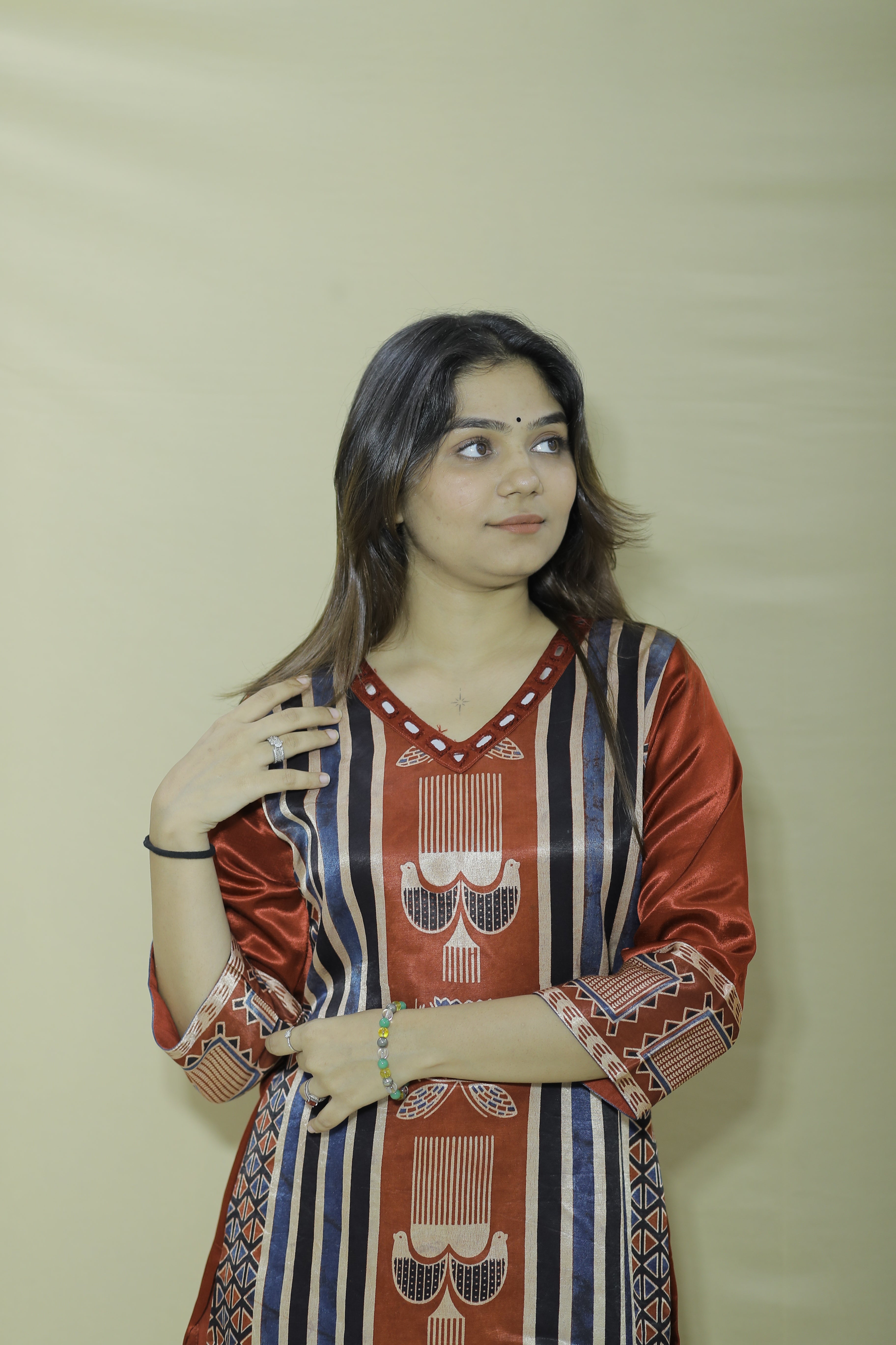 Rust Red Printed Cotton Blend Straight Kurti for Women | Ethnic Daily Wear