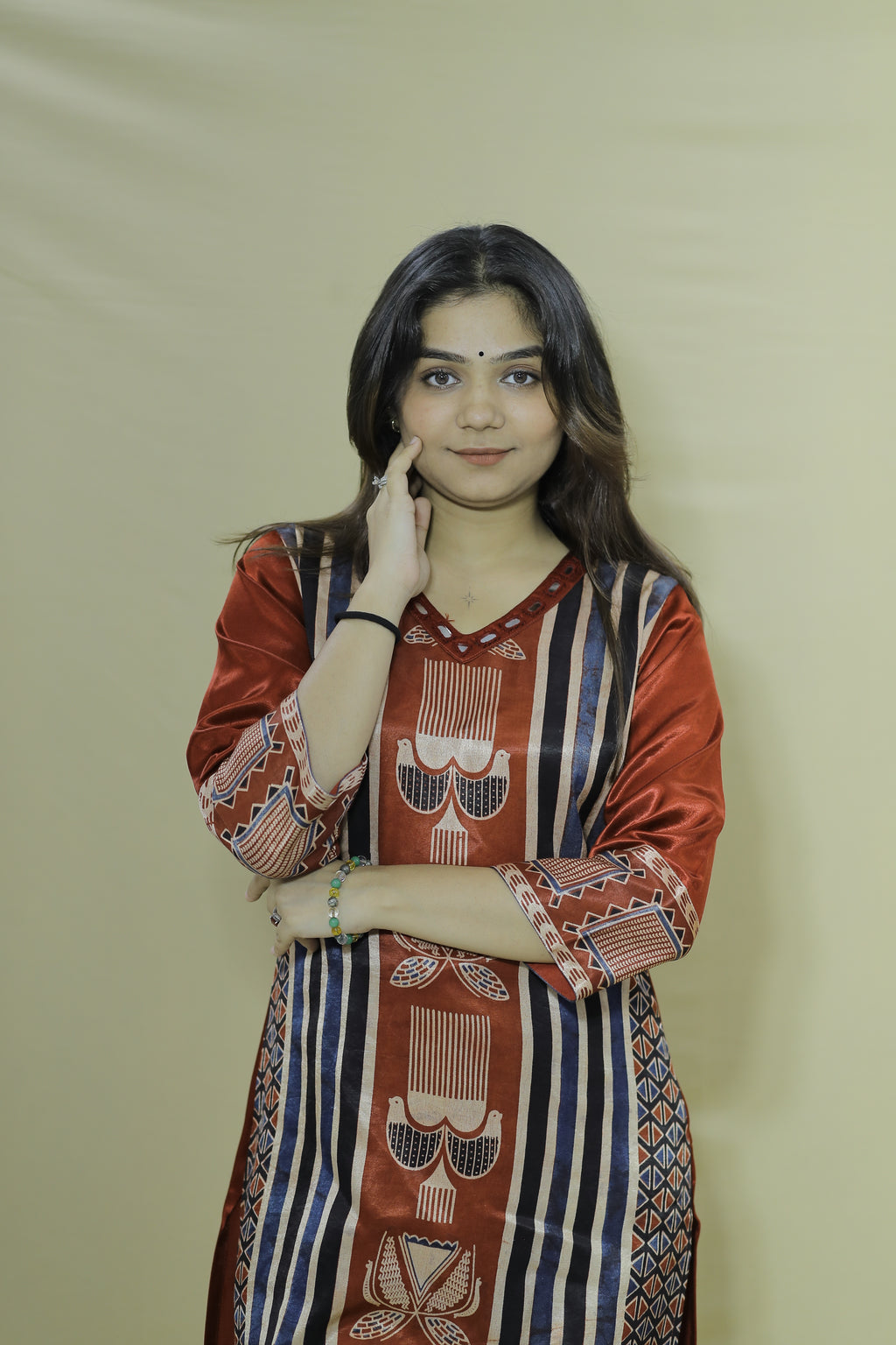 Rust Red Printed Cotton Blend Straight Kurti for Women | Ethnic Daily Wear