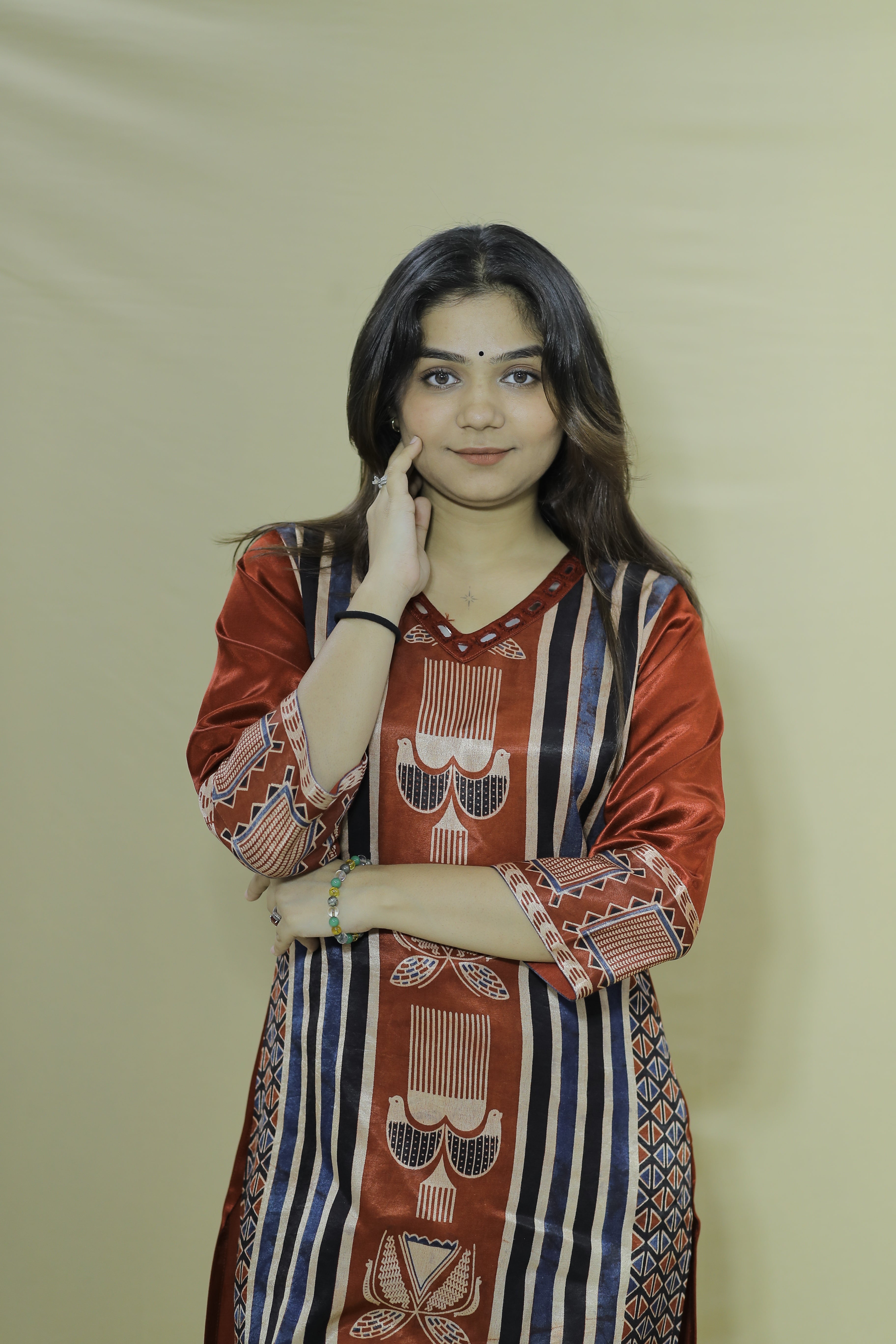 Rust Red Printed Cotton Blend Straight Kurti for Women | Ethnic Daily Wear