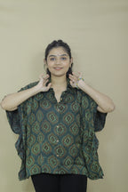 Women's Oversized Green Printed Kaftan Shirt