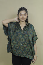 Women's Oversized Green Printed Kaftan Shirt
