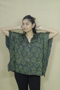 Women's Oversized Green Printed Kaftan Shirt