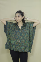 Women's Oversized Green Printed Kaftan Shirt