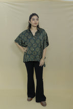 Women's Oversized Green Printed Kaftan Shirt