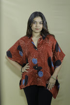 Women's Rust Brown Abstract Printed Oversized Kaftan Shirt