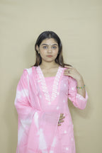 Baby Pink Embroidered Kurta Palazzo Set with Tie-Dye Dupatta