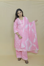 Baby Pink Embroidered Kurta Palazzo Set with Tie-Dye Dupatta